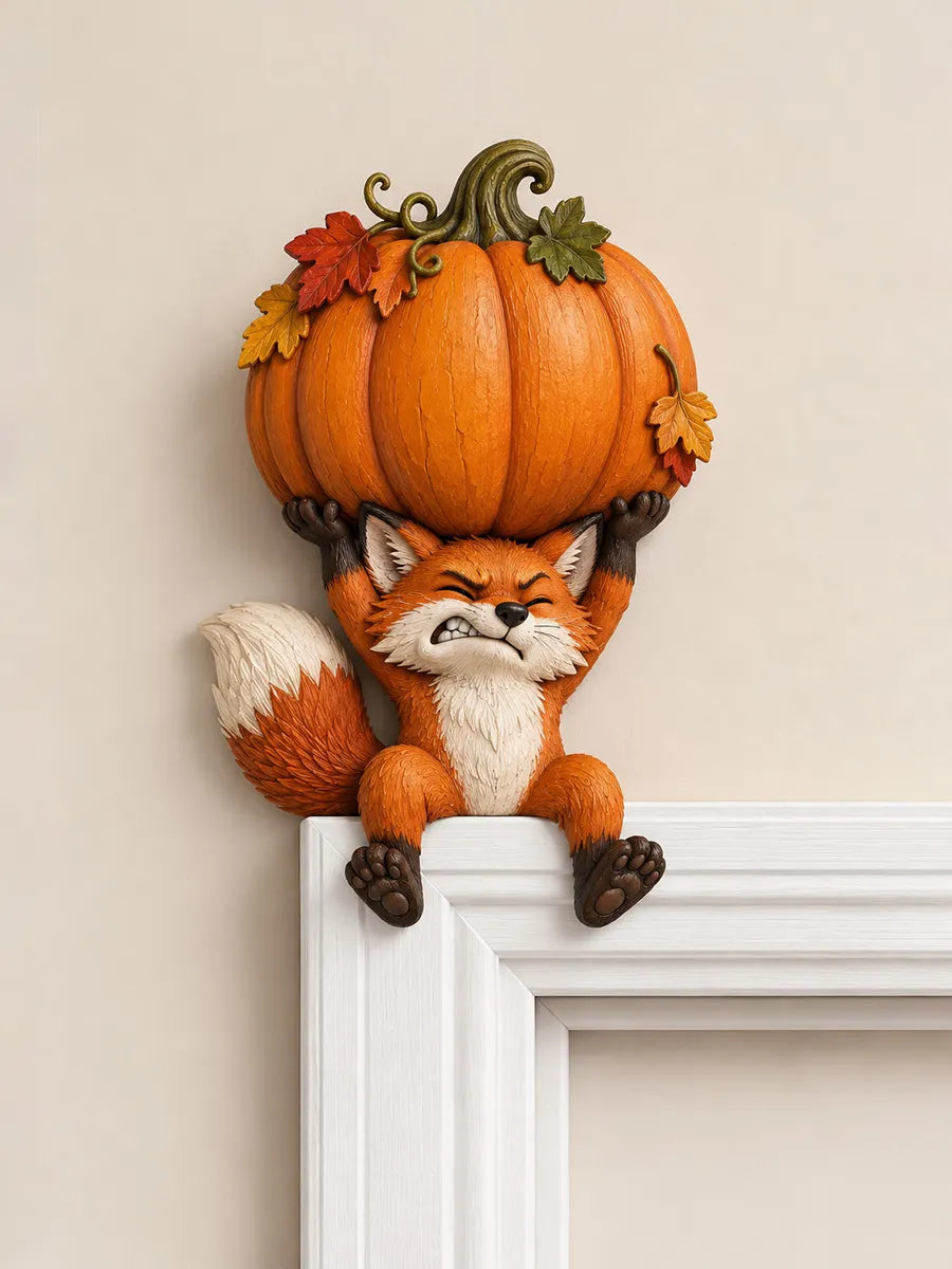 🦊 Funny Fox & Pumpkin Door Topper – Whimsical Fall Woodland Decor