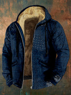 Men's Japanese Traditional Sashiko Art Full Zip Casual Hoodie