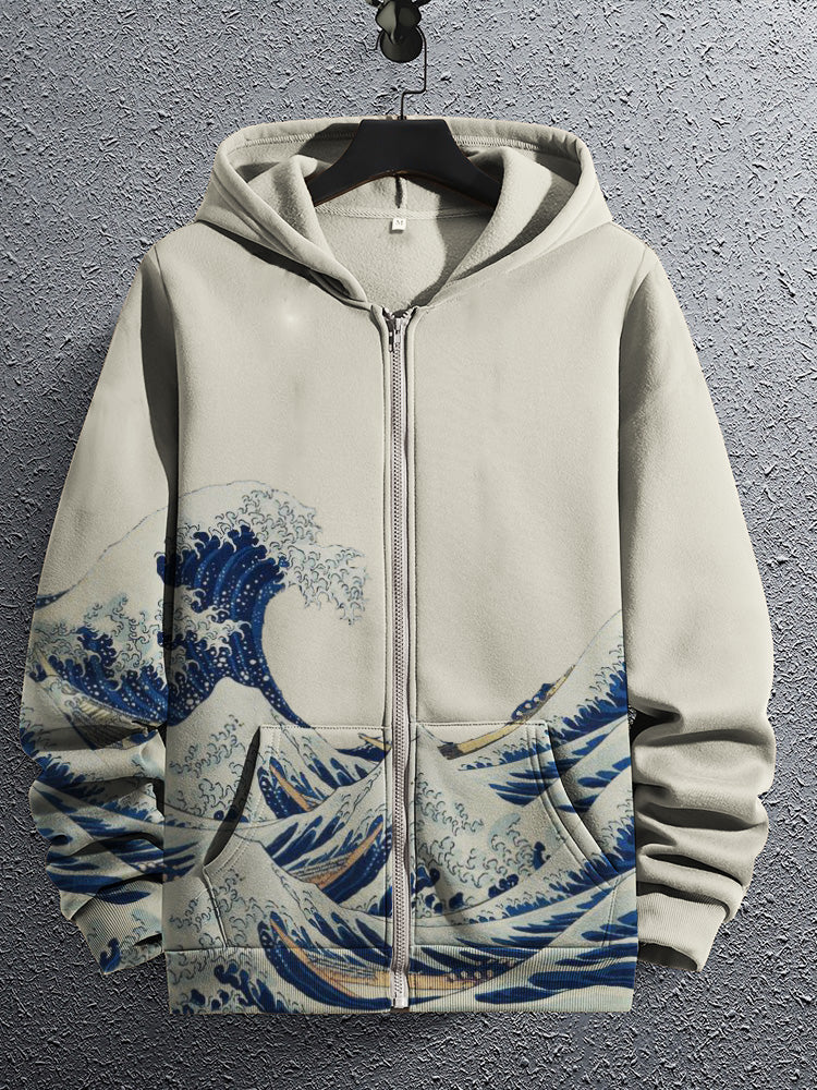 Men's Great Waves Japanese Art Full Zip Hoodie