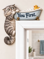 “You First” Bathtub Cat Door Frame Corner Decor
