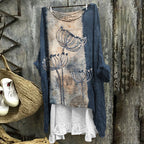 Floral Embroidered Tie Dye Frayed Patchwork Linen Blend Tunic