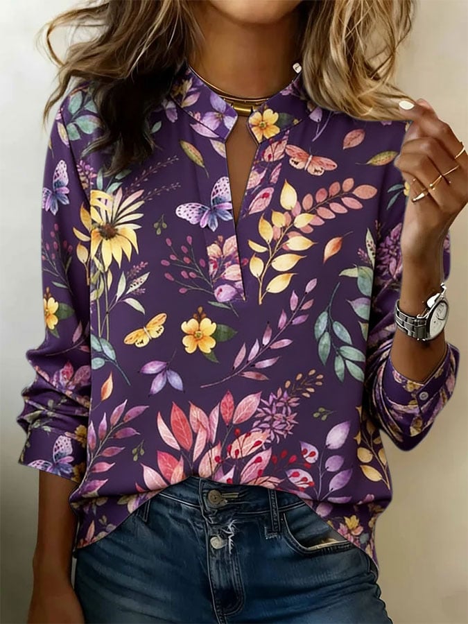 Women's Purple Floral Print Shirt