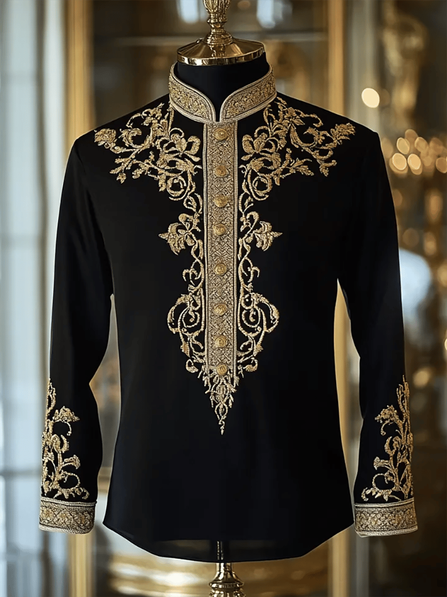 Men's Vintage Stand Collar Long Sleeve Shirt