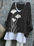 Classy Poppy Floral Embroidered Fiber Art Linen Blend Tunic