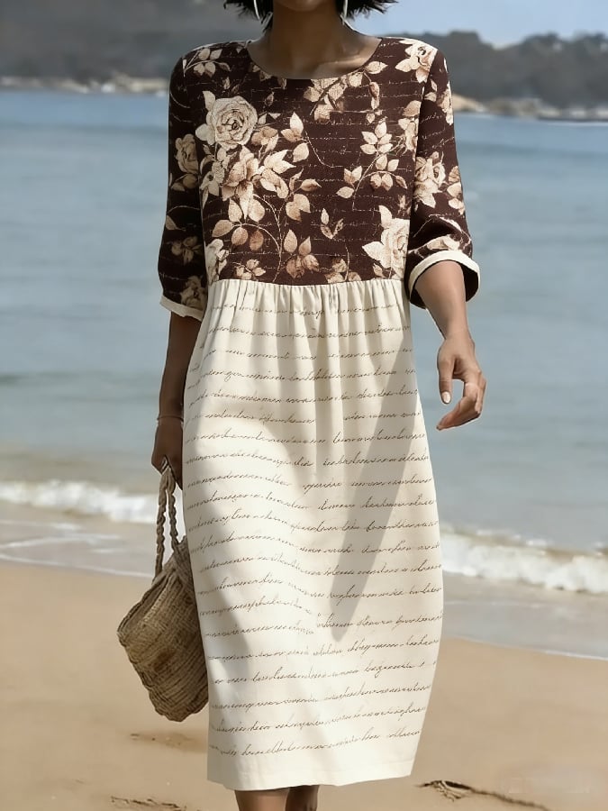 Women's Casual Cotton-Linen Floral Print Maxi Dress