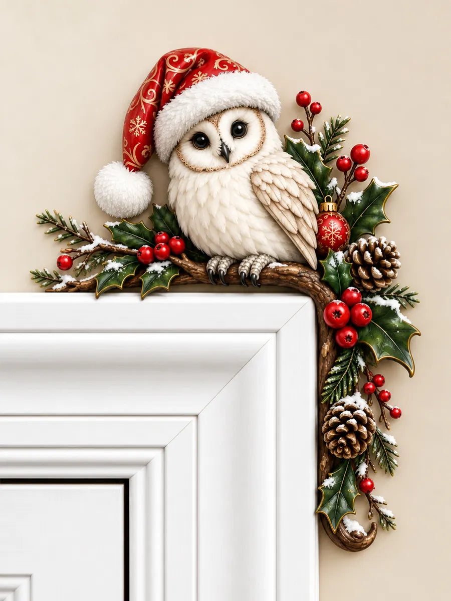 Christmas Owl Art Door Corner Decor