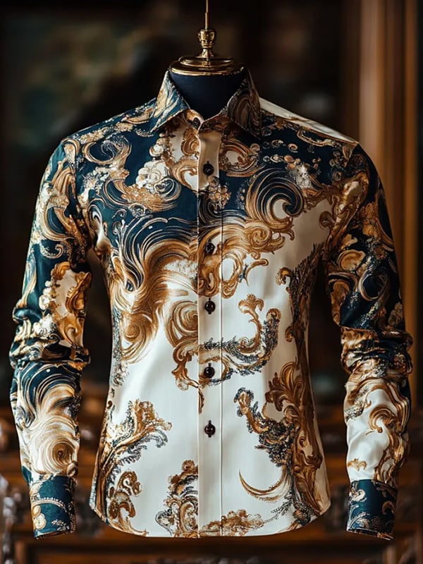 Men's Stripe Print Business Long Sleeve Shirt