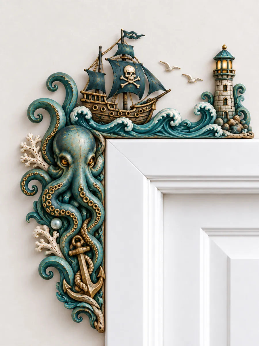 Pirate Octopus Wooden Door Corner Decor