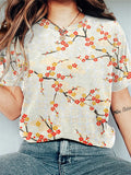 Plum Blossom Japanese Art Print Casual Vintage T-Shirt