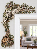 🐘 Majestic Elephant & Sleepy Fox Door Frame Corner Sculpture