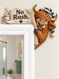 “No Rush” Reading Highland Cow Door Frame Corner Decor