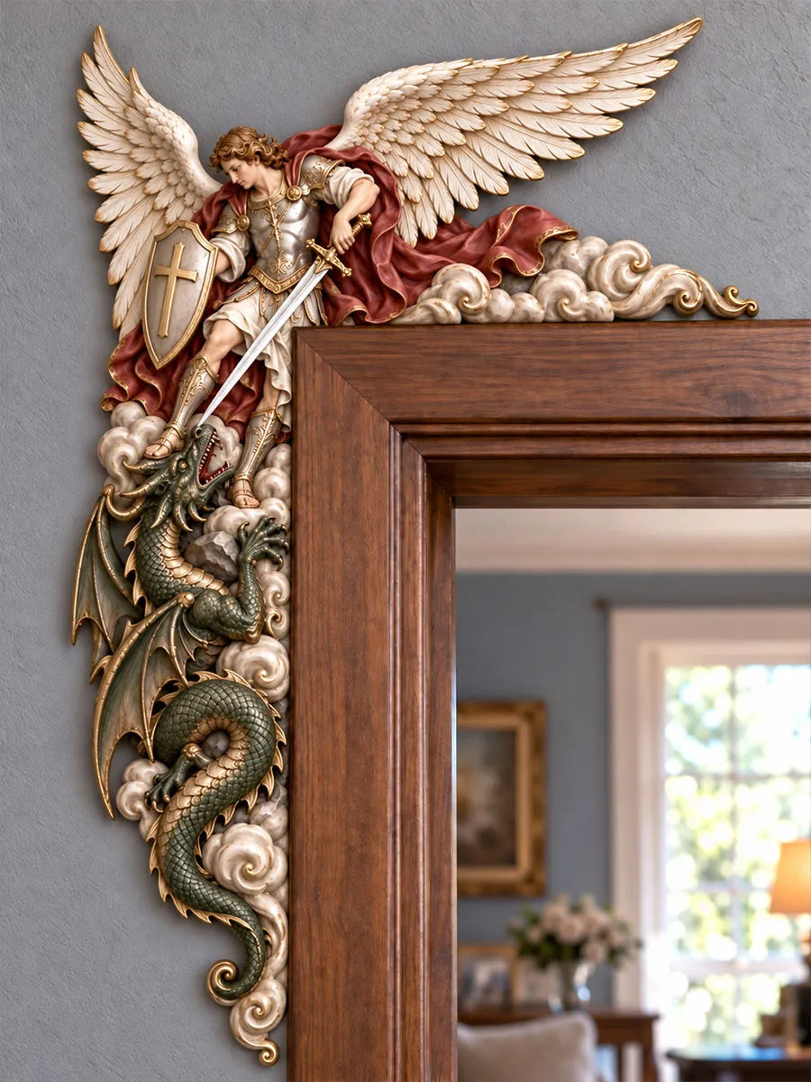 Archangel Michael Defeating the Dragon Door Frame Corner Decor