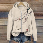 Japanese Art Sakura Print Long Sleeves Zip Hoodie