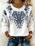 Women's Retro Floral Embroidered Cotton Linen Shirt