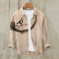Men'S Japanese Art Bird Linen Blend Shirt