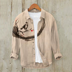 Men'S Japanese Art Bird Linen Blend Shirt