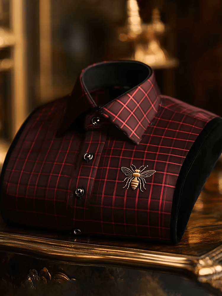Men's Luxury Red and Black Check Long Sleeve Shirt