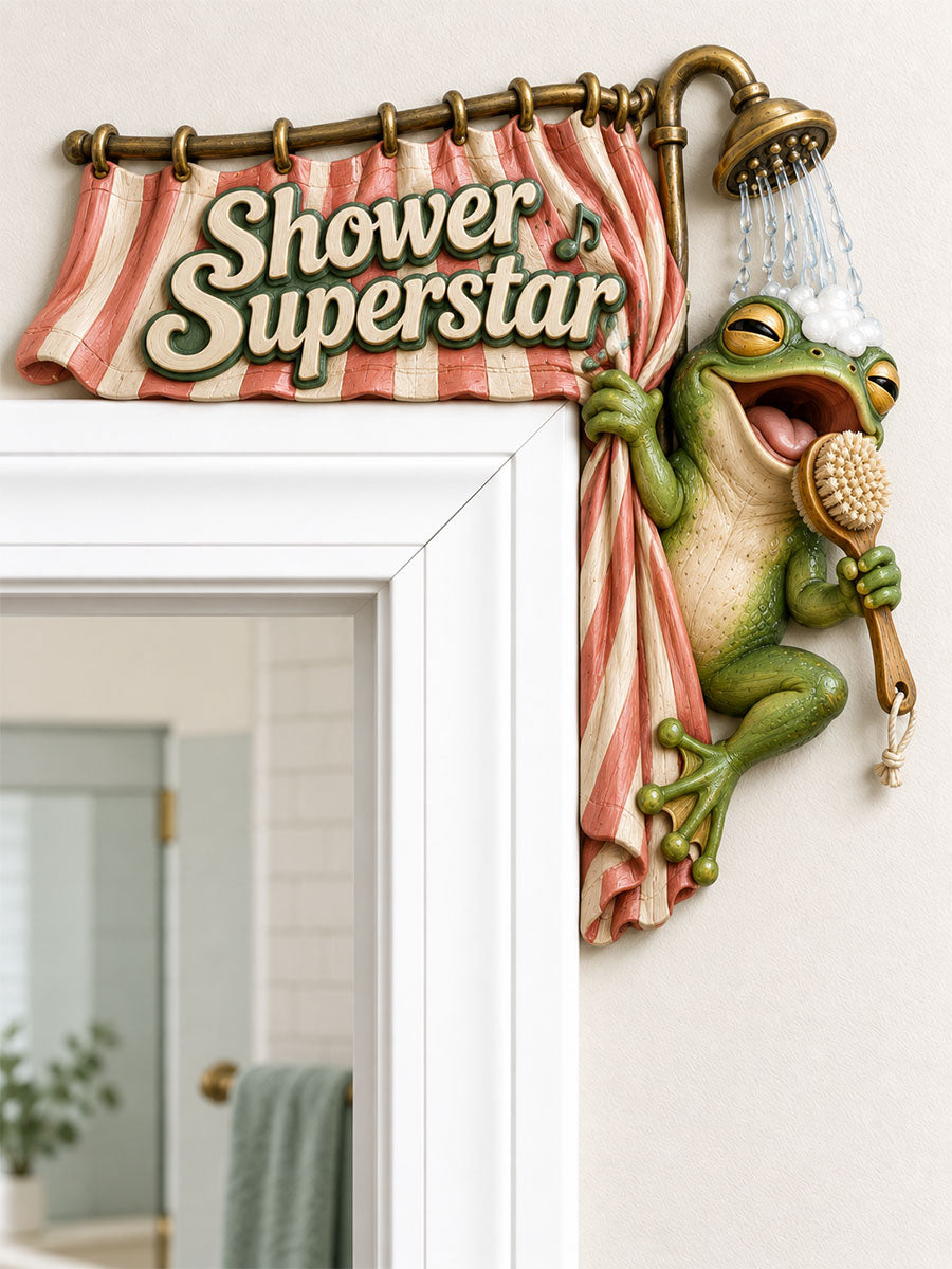 “Shower Superstar” Frog Door Frame Corner Decor