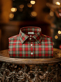 Men's Luxury Business Red Plaid Long Sleeve Shirt