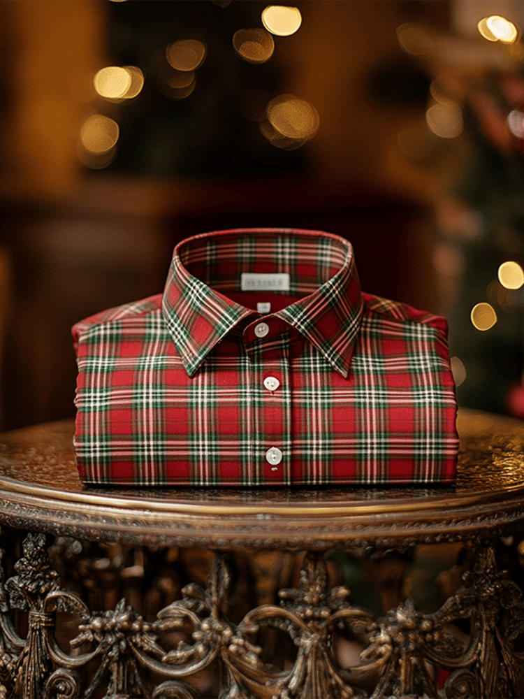 Men's Luxury Business Red Plaid Long Sleeve Shirt
