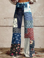 Vintage Japanese Art Patch Casual Wide Leg Jeans