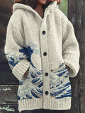 The Great Wave Japanese Art Cozy Knit Hooded Cardigan