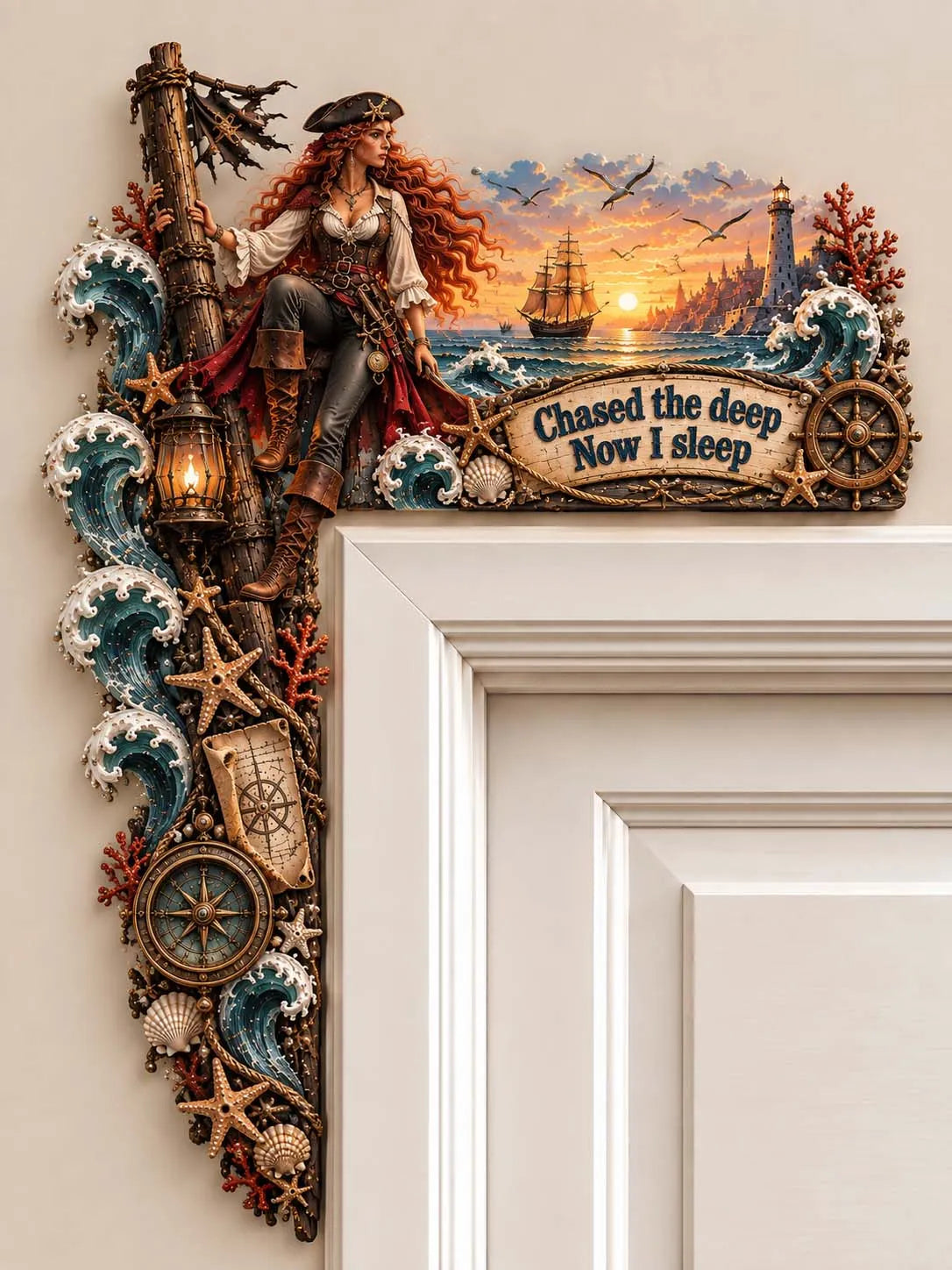 ⚓️ Chased The Deep Now I Sleep Female Pirate Door Corner Decor 🌊