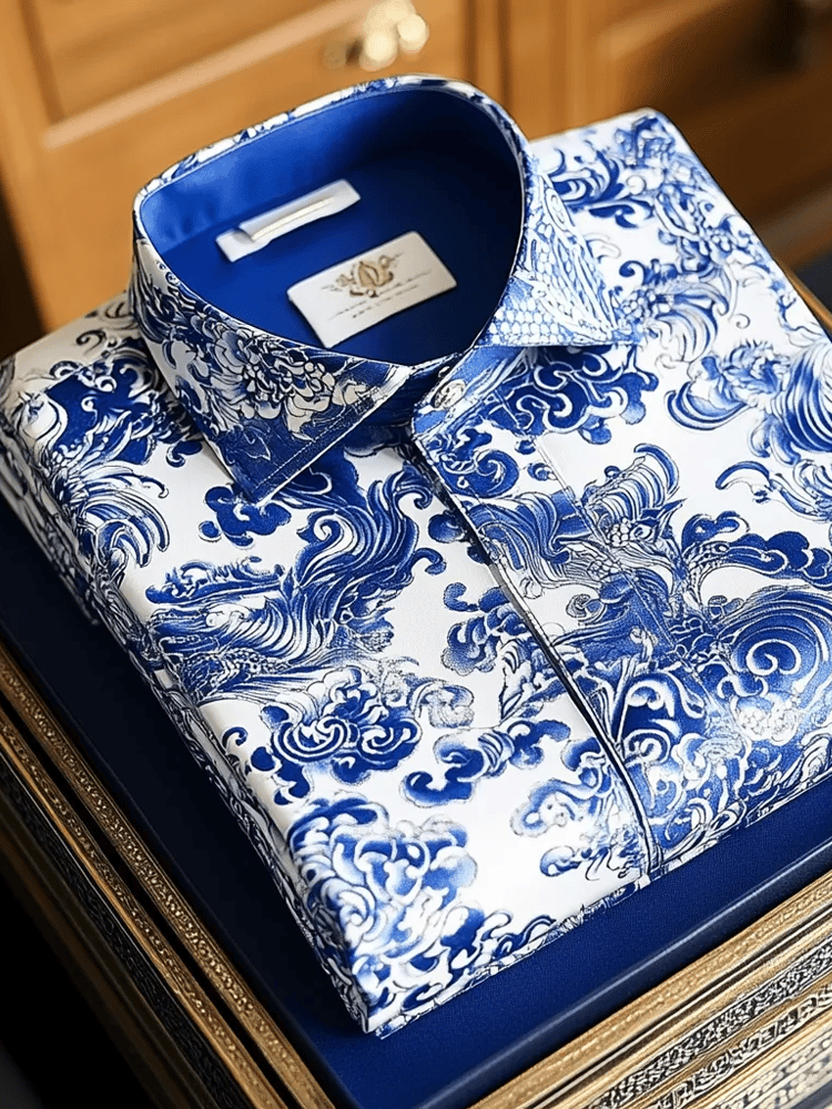 Men's Contrast Color Print Long Sleeve Shirt