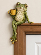 🐸 Quirky Coffee Frog Door Frame Decor & Corner Sculpture