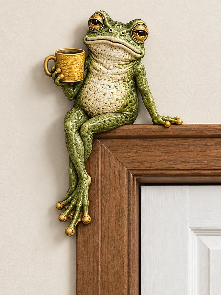 🐸 Quirky Coffee Frog Door Frame Decor & Corner Sculpture