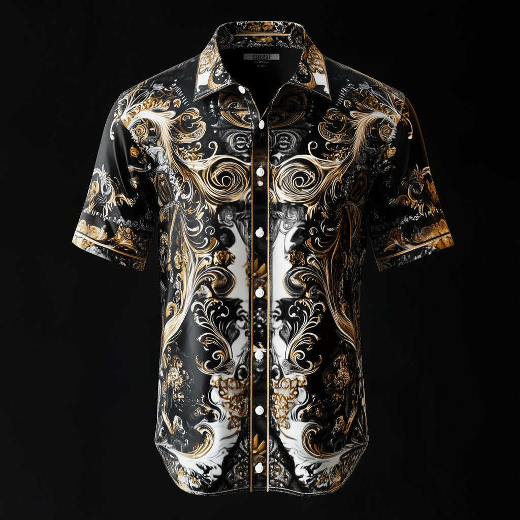 Men's Casual Vintage Floral Skull Print Short Sleeve Shirt