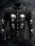 Men's Casual Vintage Brogue Skull Pattern Shirt