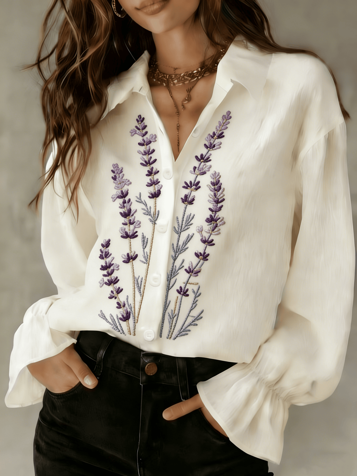 Women's Cotton Linen Floral Embroidered Shirt