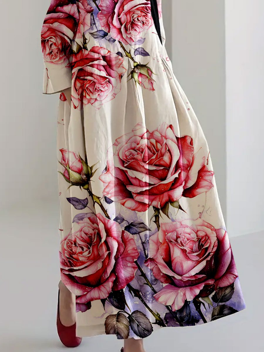 Women's Floral Art Cotton Blend Dress