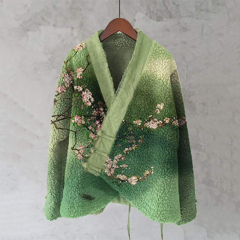 Vintage Cherry Blossom Ink Painting Art Women's Kimono Cardigan