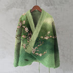 Vintage Cherry Blossom Ink Painting Art Women's Kimono Cardigan