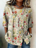Women's Retro Floral Button Lace Up Tie Shirt