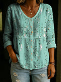 Women's Casual Floral Print Cotton Linen Top
