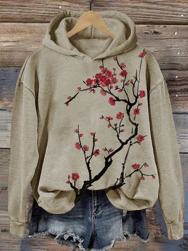 Women's Retro Plum Blossom Floral Print Hoodie
