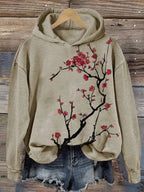 Women's Retro Plum Blossom Floral Print Hoodie