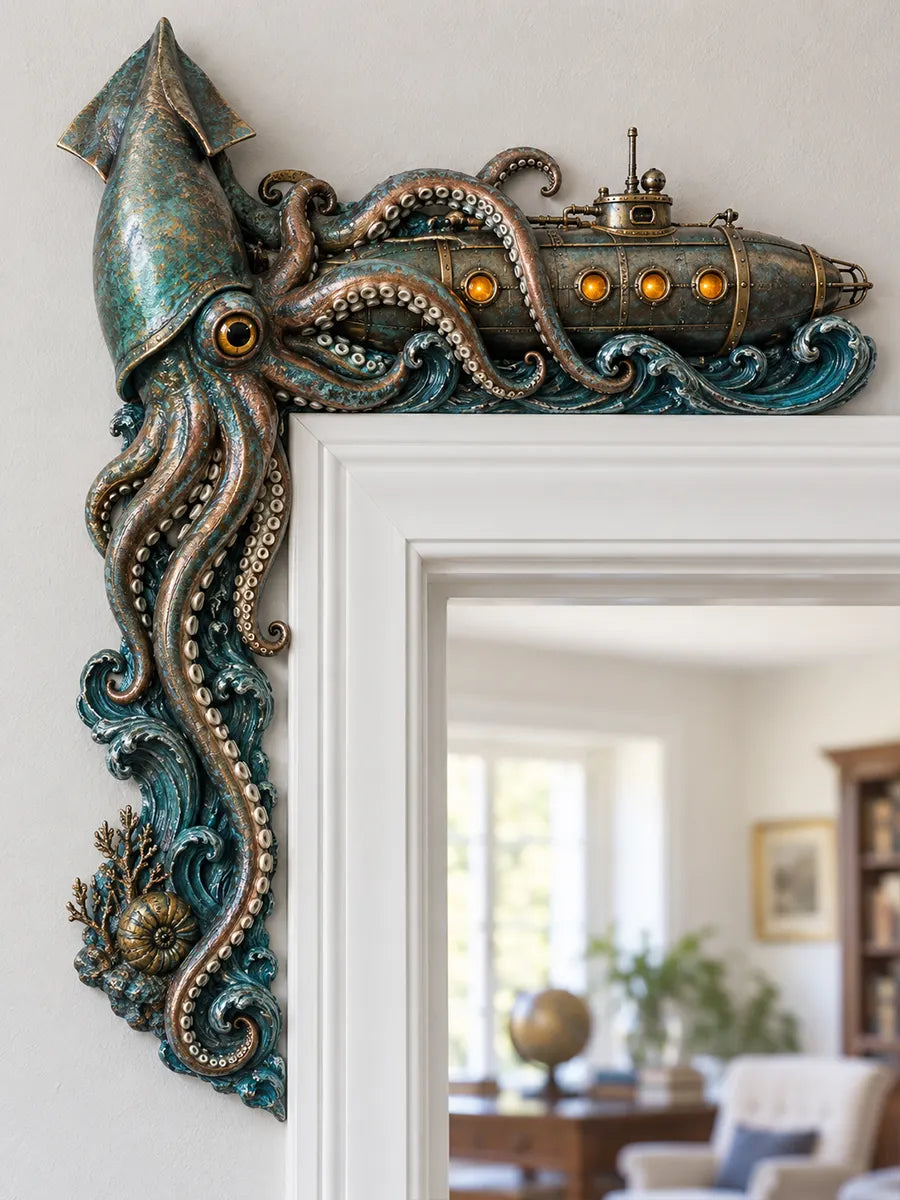 🦑Steampunk Kraken & Submarine Door Frame Corner Decor