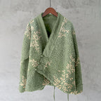Japanese Art Flower Print Plush Cardigan
