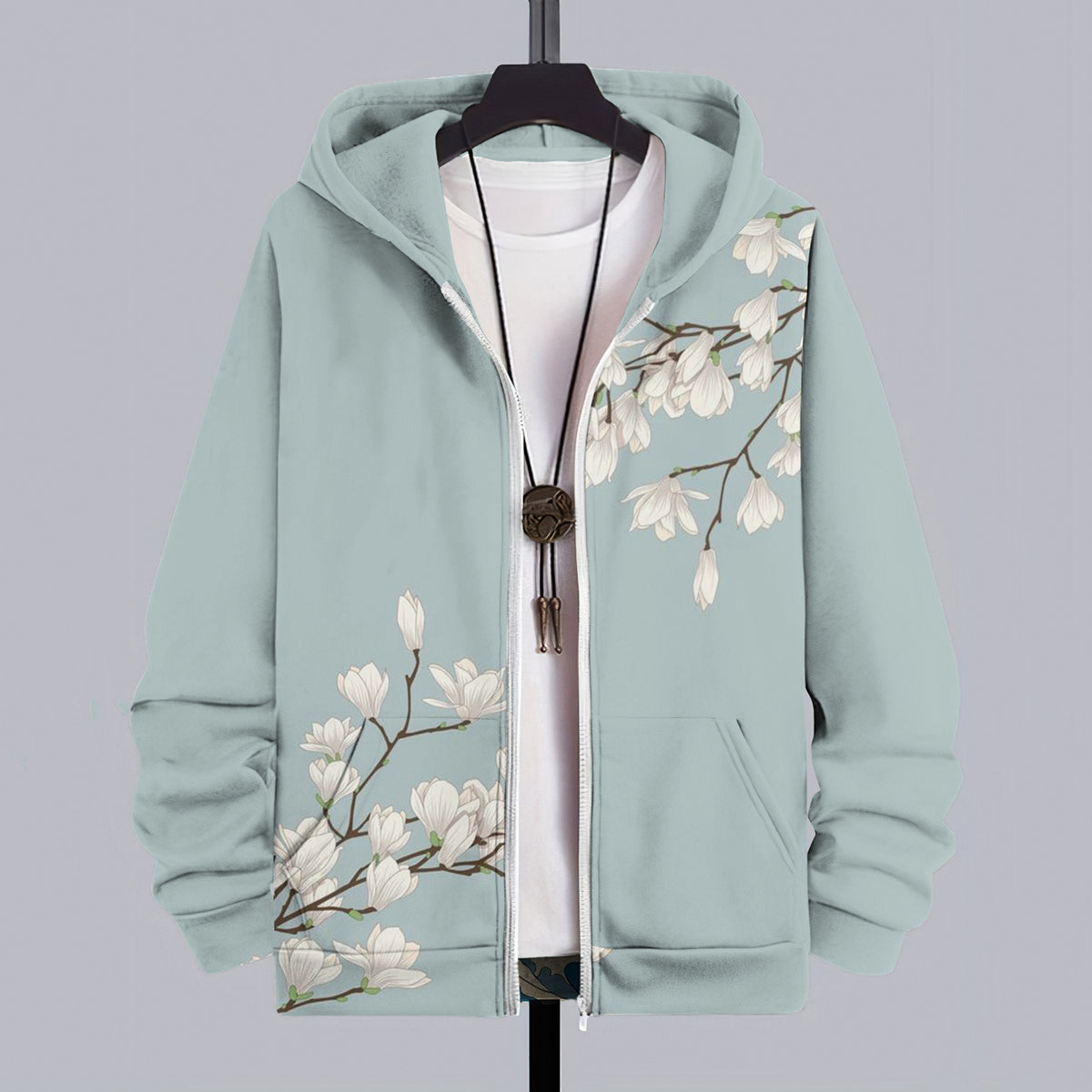 Men's Japanese Magnolia Art Comfy Pocket Hoodie