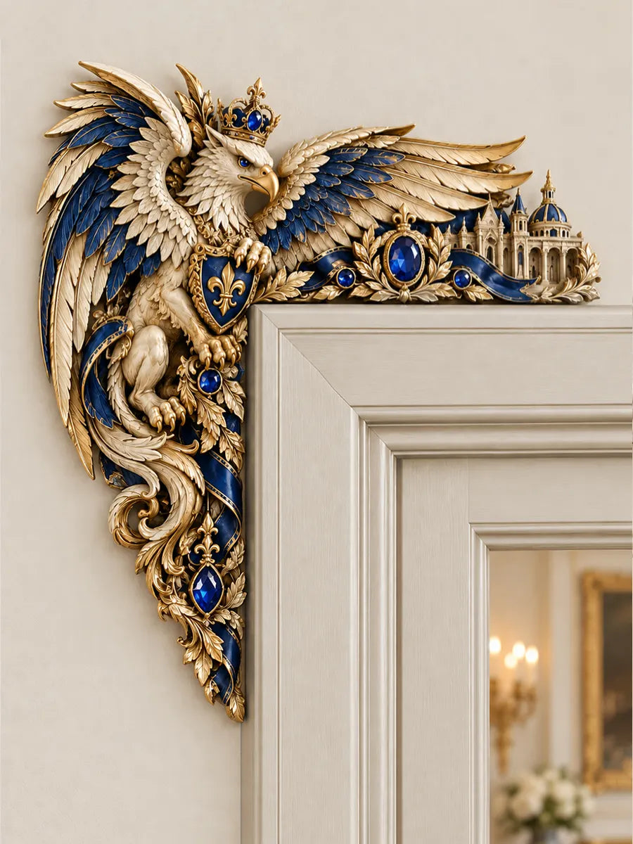👑 Royal Griffin Door Frame Topper– Blue Gold Fantasy Castle Corner Decor