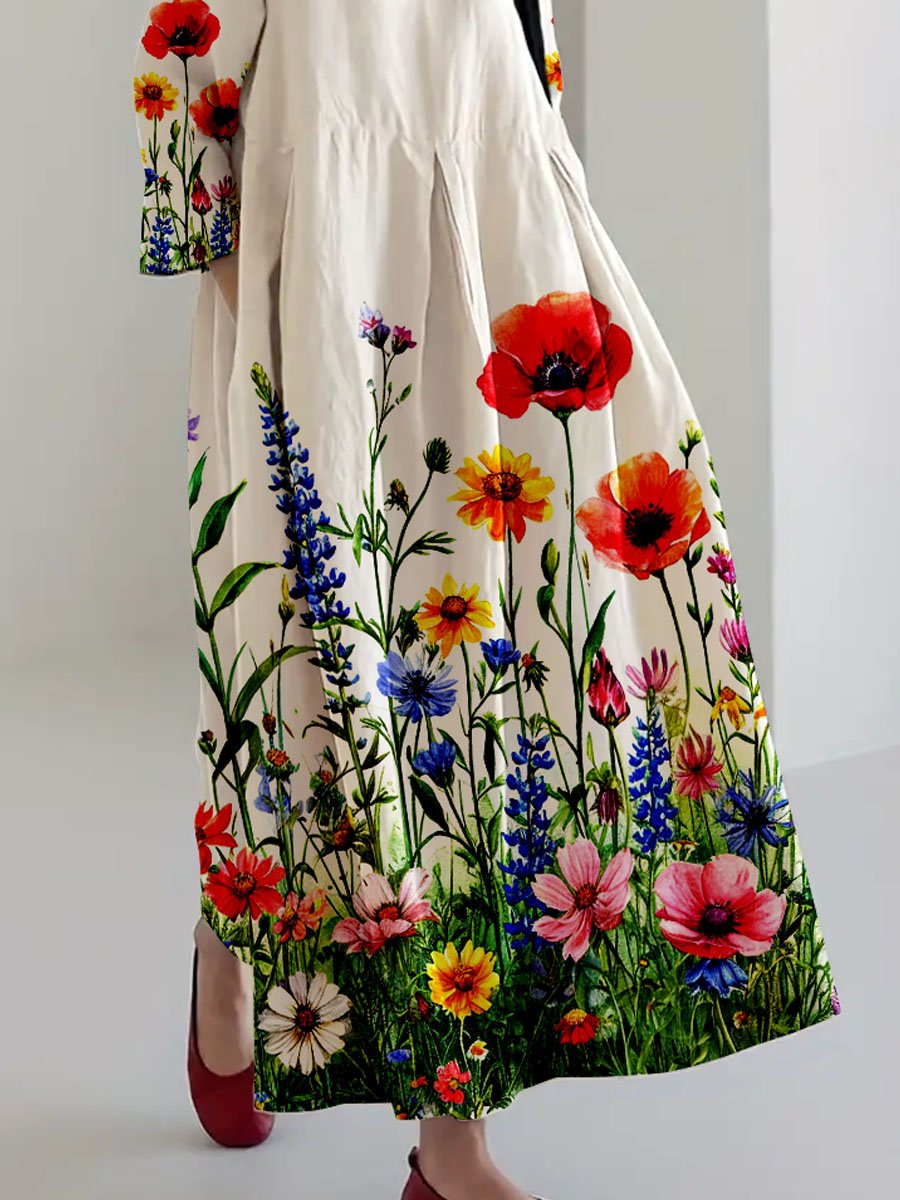 Women's Floral Art Linen Dress