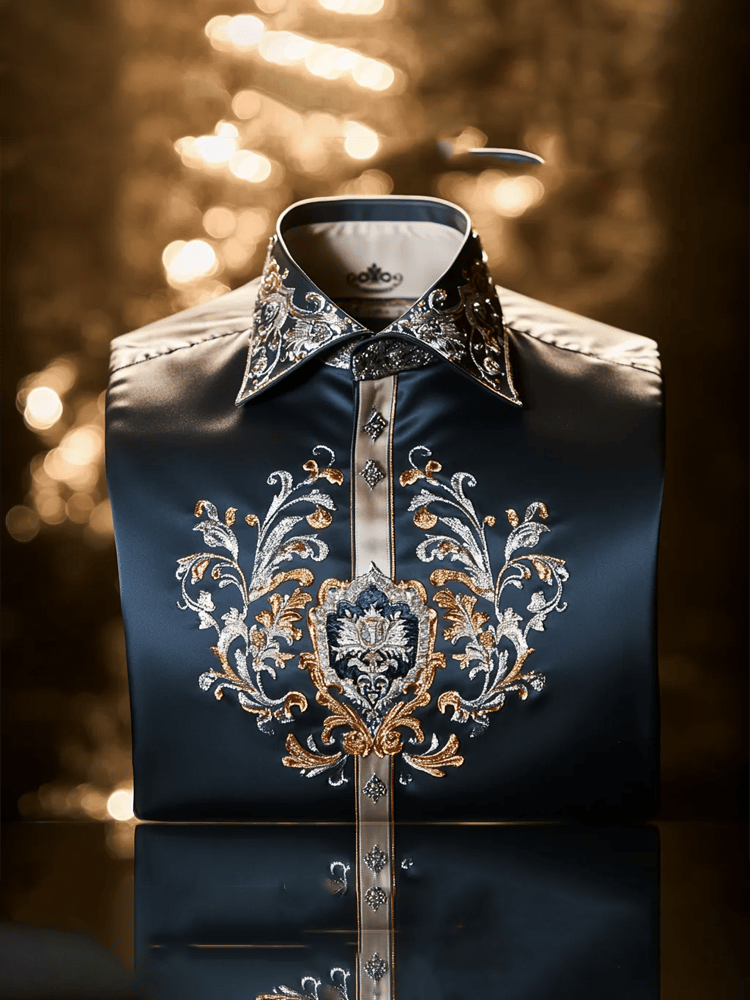 Men's Luxury Retro Contrast Pattern Long Sleeve Shirt