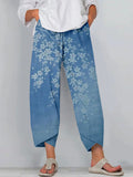 Vintage Japanese Cherry Blossoms Art Cropped Casual Pants