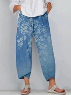 Vintage Japanese Cherry Blossoms Art Cropped Casual Pants