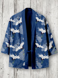 Vintage Cranes Pattern Linen Blend Kimono Cardigan