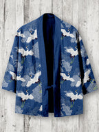 Vintage Cranes Pattern Linen Blend Kimono Cardigan